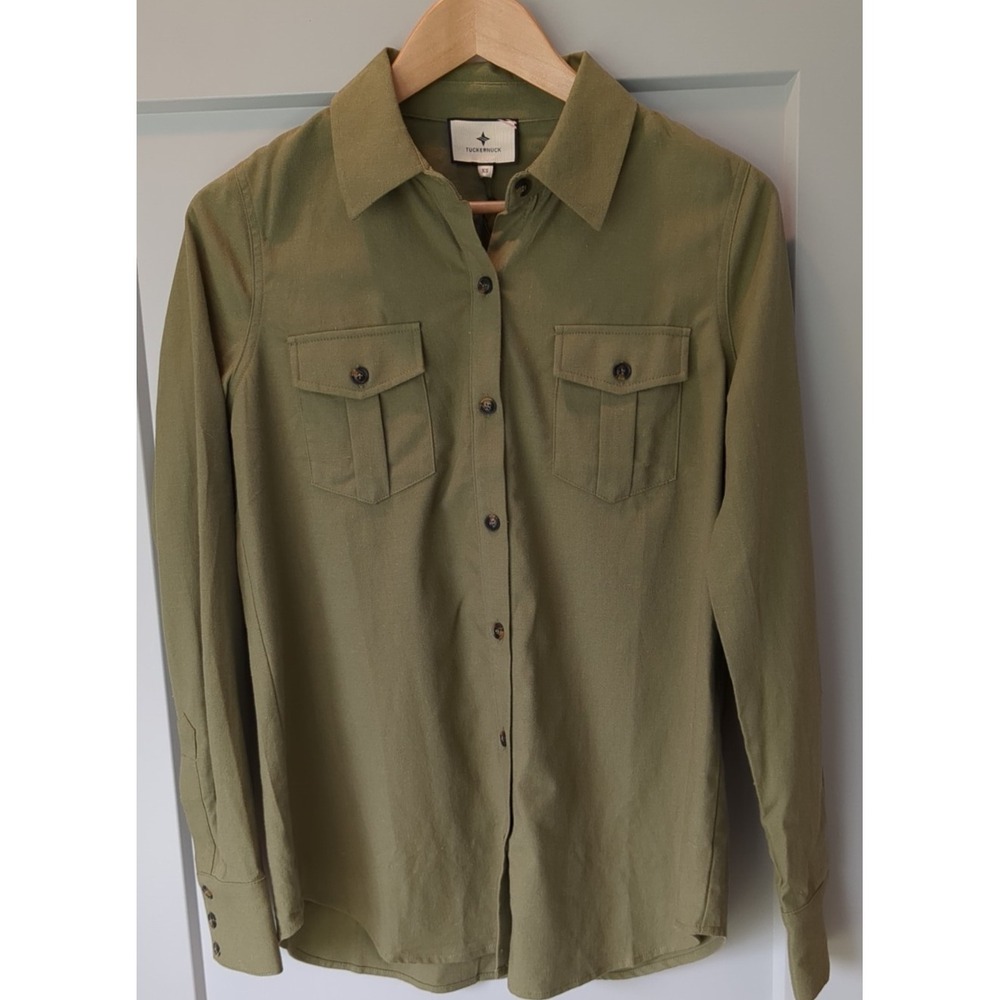 Tuckernuck Womens Size XS L/S Steele Green Button Up Utility Boyfriend Shirt